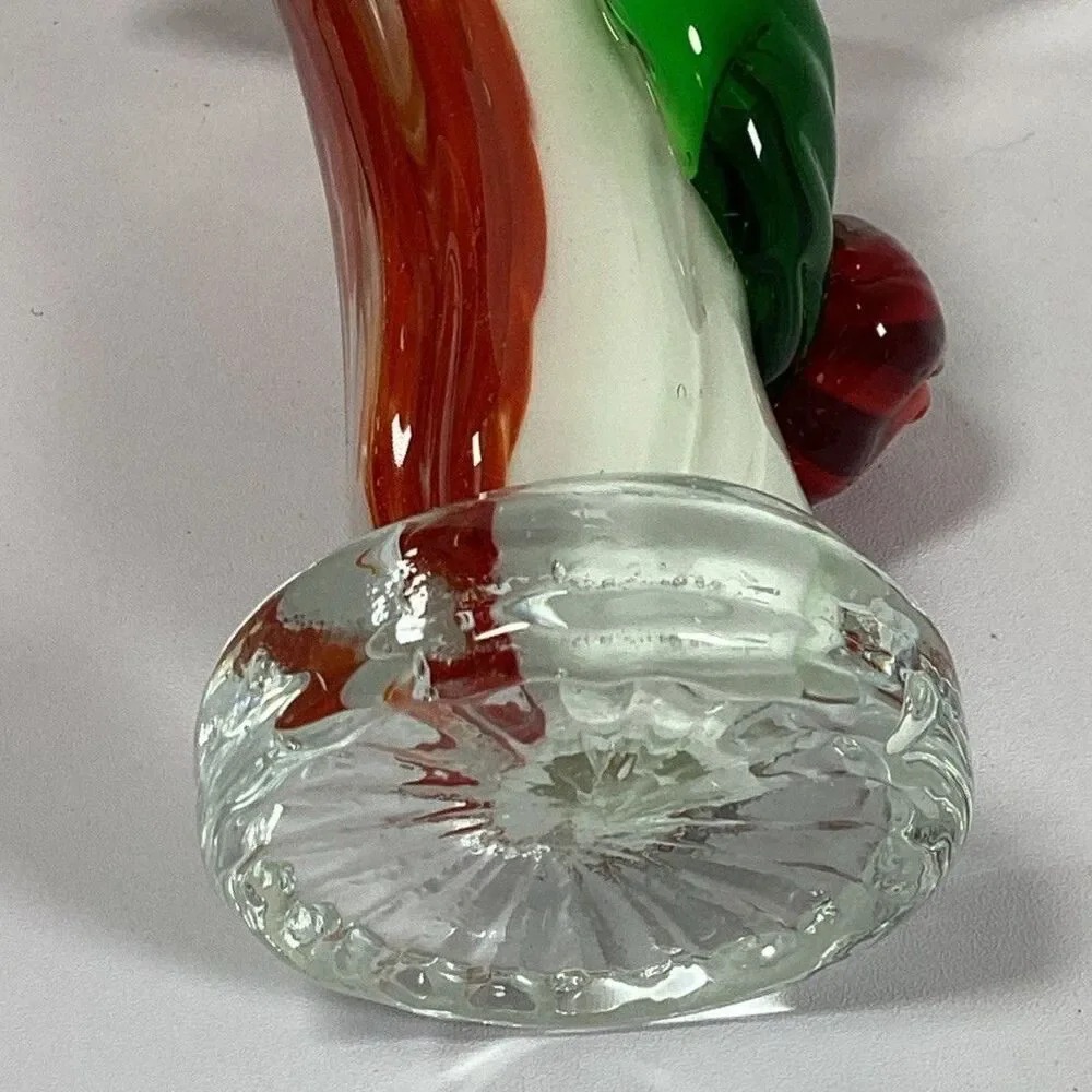Hand Blown Art Glass Vase Orange White Swirl Ruffled MCM Decor